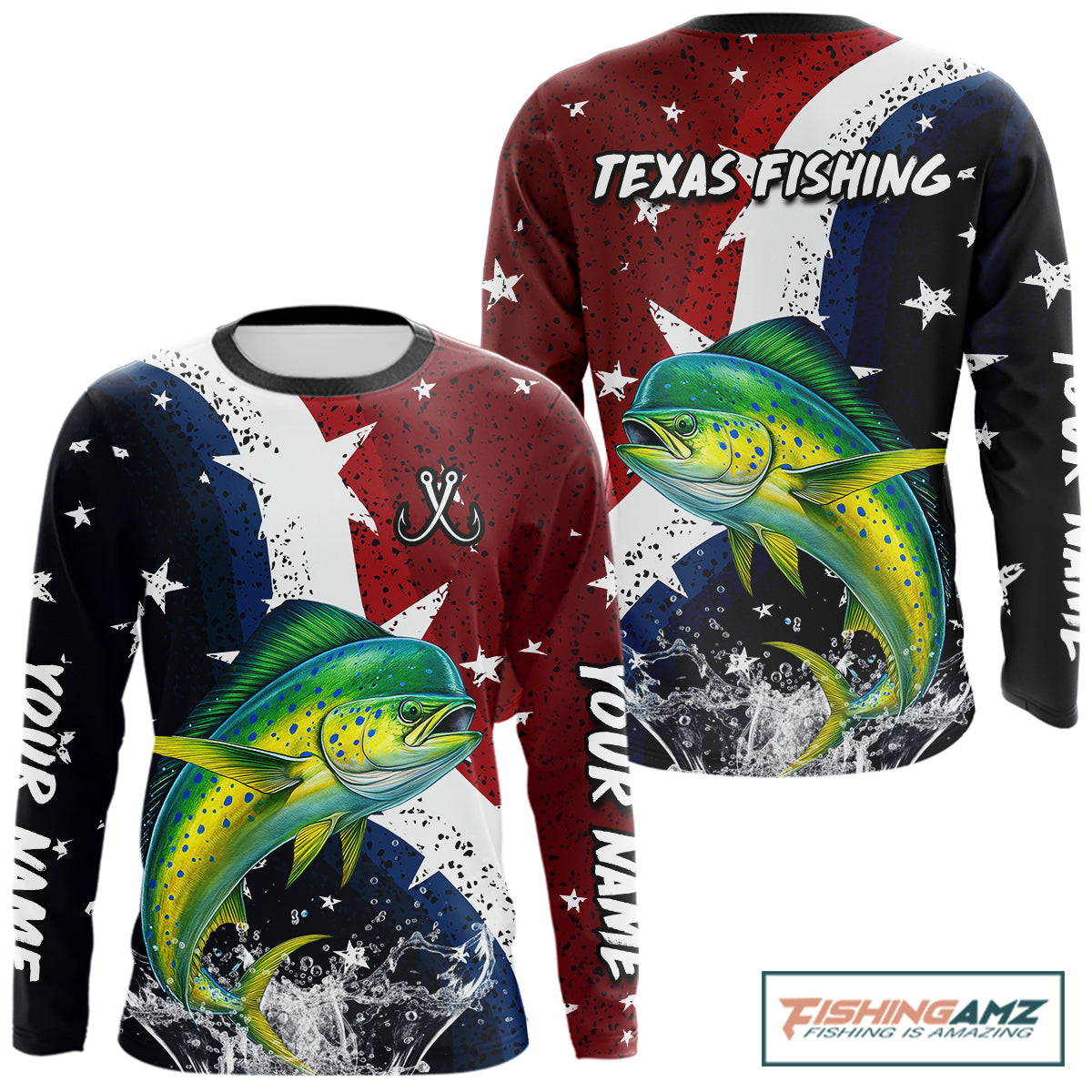 Personalized Texas Flag Mahi Mahi Fishing Shirt Jerseys, Texas Dorado Fishing Shirts Long Sleeve For Men NHT762