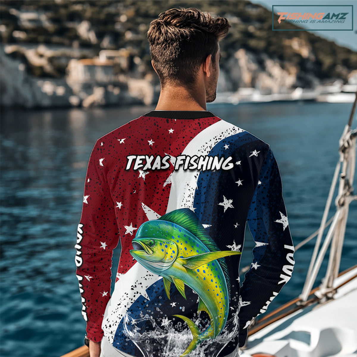 Personalized Texas Flag Mahi Mahi Fishing Shirt Jerseys, Texas Dorado Fishing Shirts Long Sleeve For Men NHT762