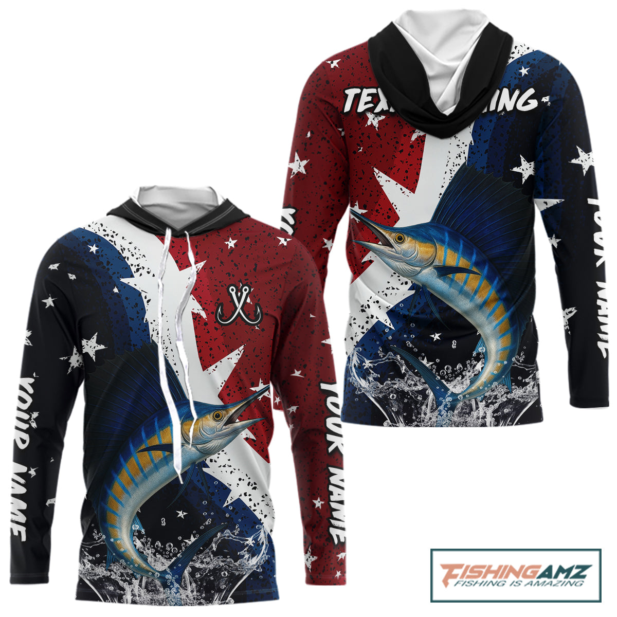 Personalized Texas Flag Sailfish Fishing Shirt Jerseys, Texas Sailfish Fishing Shirts Long Sleeve Hooded For Men NHT763