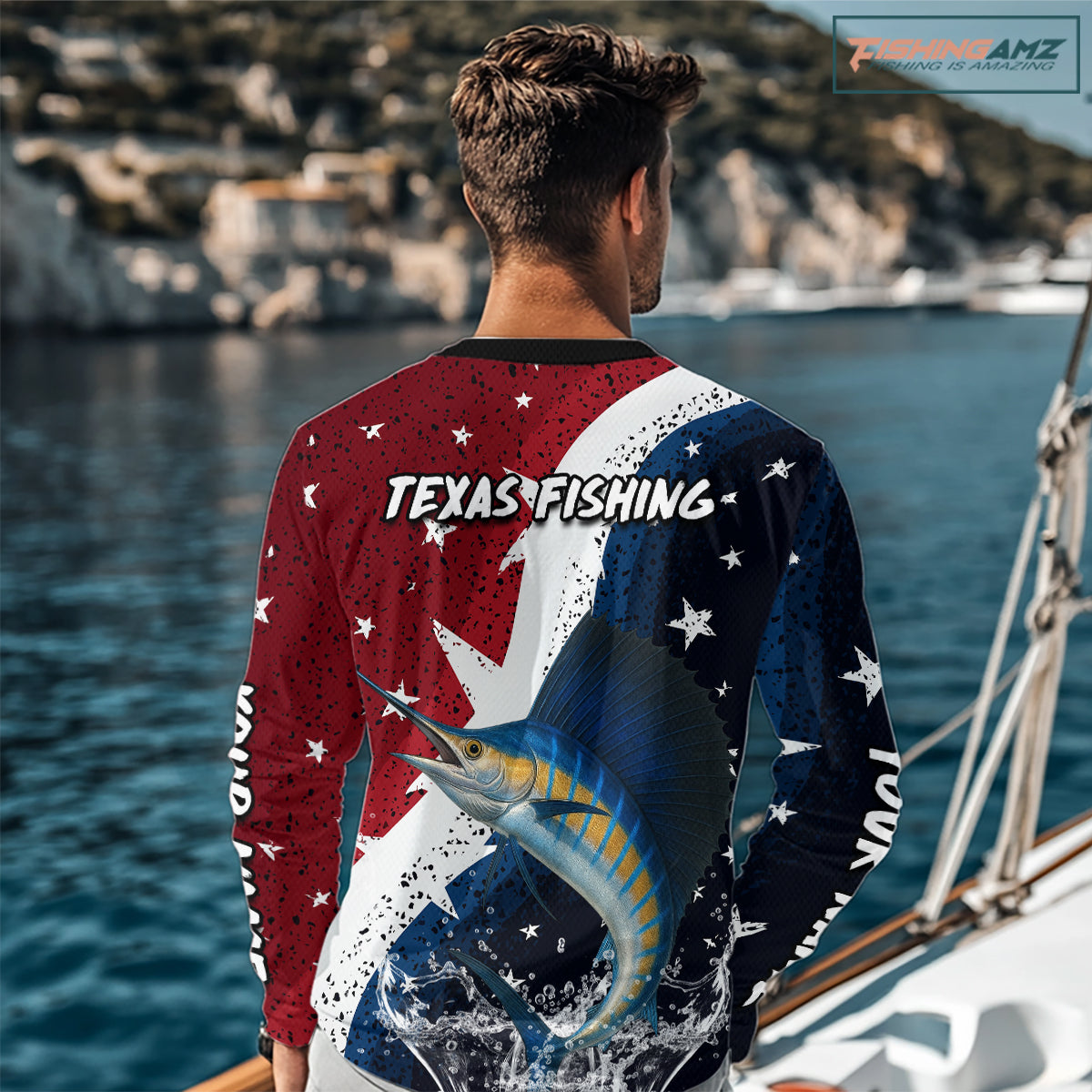 Personalized Texas Flag Sailfish Fishing Shirt Jerseys, Texas Sailfish Fishing Shirts Long Sleeve For Men NHT763