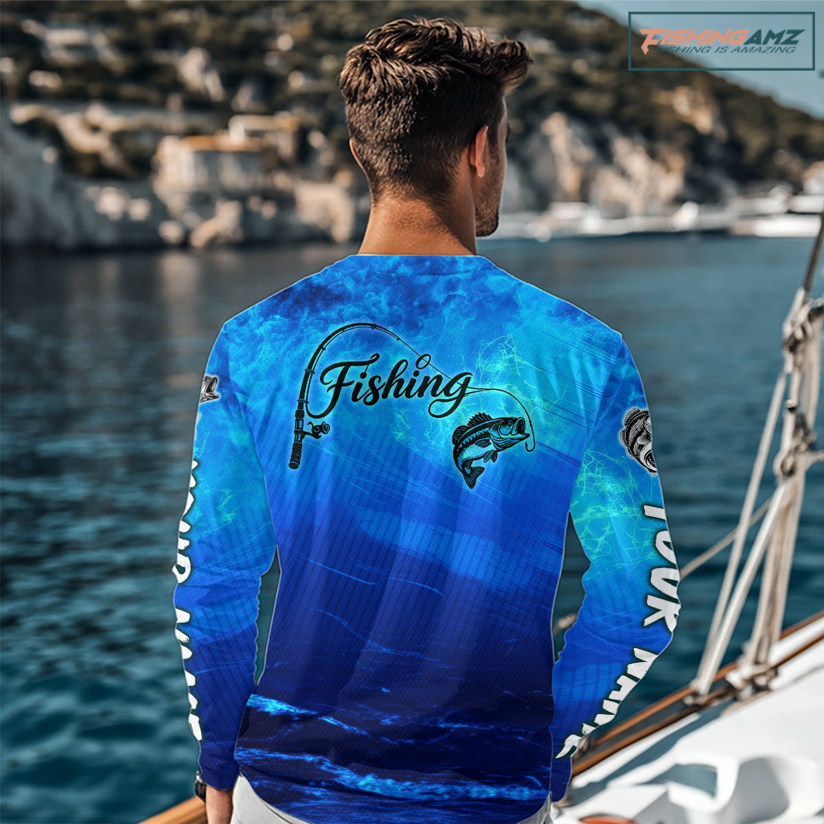 Custom Name Royal Blue Bass Fishing Jersey - Personalized 3D Long Sleeve Fishing Shirt