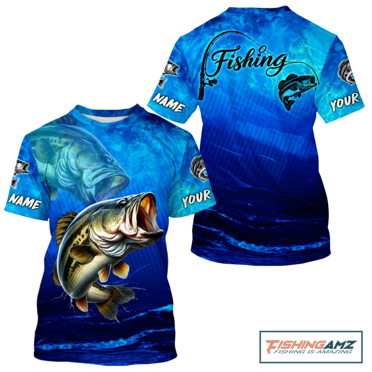 Custom Name Royal Blue Bass Fishing Jersey - Personalized 3D Fishing T - Shirt