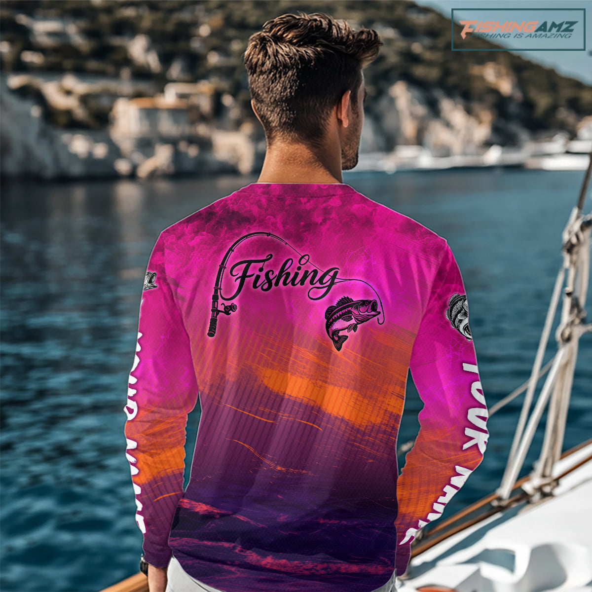 Custom Name Hot Pink Bass Fishing Jersey - Personalized 3D Long Sleeve Fishing Shirt