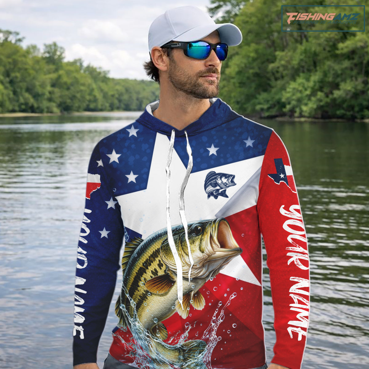 Design Texas Flag Bass Performance Hooded Fishing Shirts, Custom Texas Bass Fishing Jersey NHT609