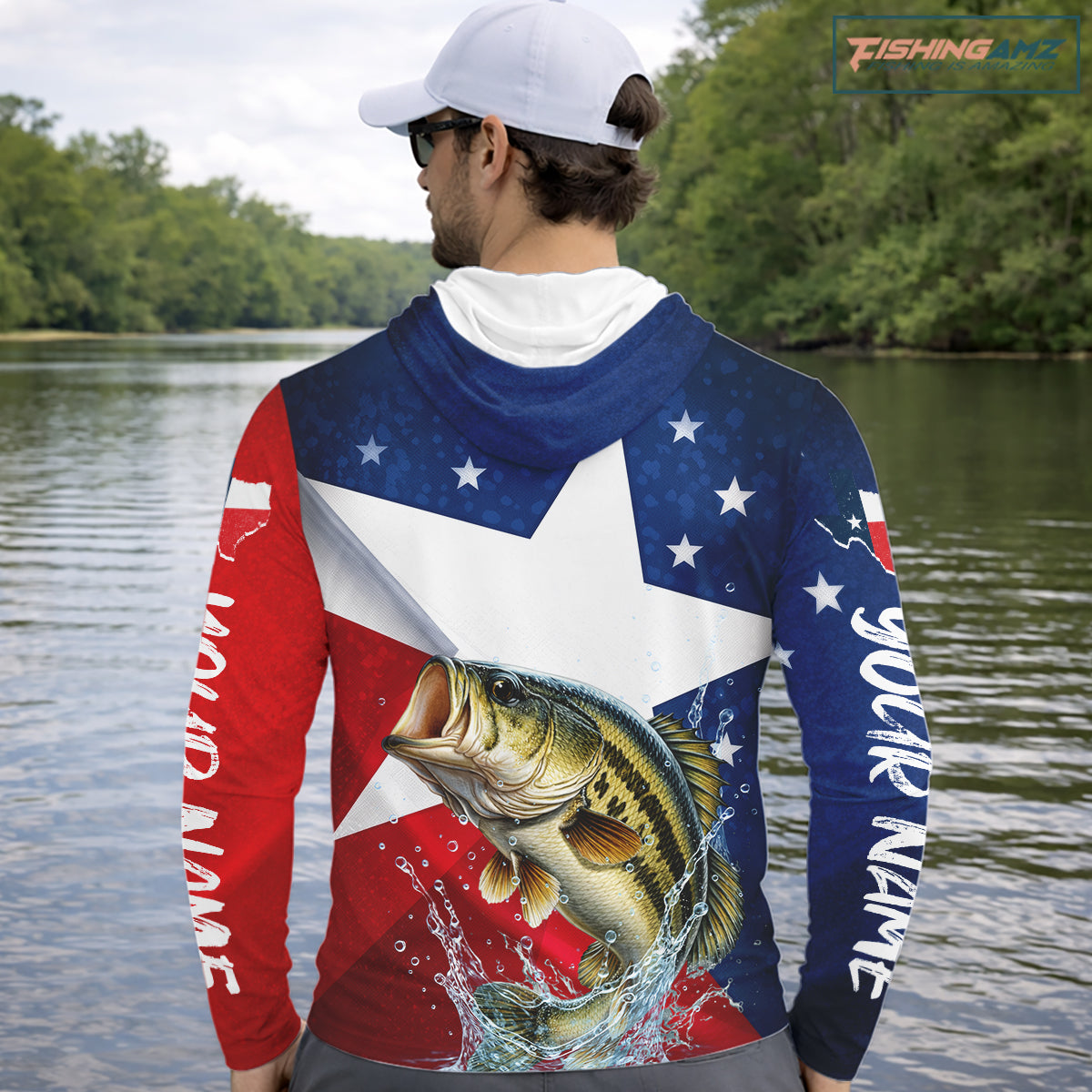 Design Texas Flag Bass Performance Hooded Fishing Shirts, Custom Texas Bass Fishing Jersey NHT609