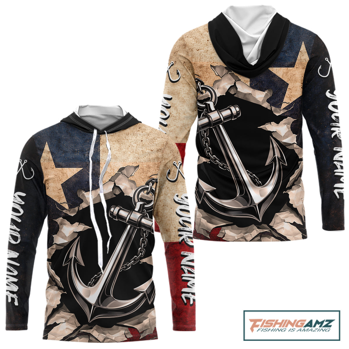 Patriotic Anchor Fishing Shirts Long Sleeve Hooded – Texas Flag Vintage Anchor Fisherman Shirt NHT610