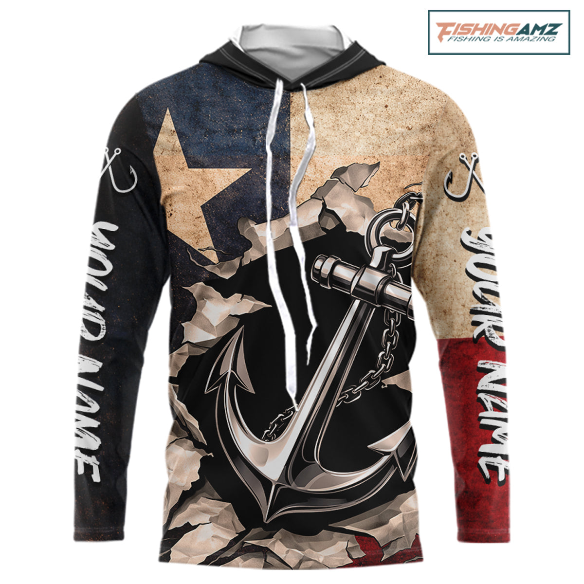 Patriotic Anchor Fishing Shirts Long Sleeve Hooded – Texas Flag Vintage Anchor Fisherman Shirt NHT610