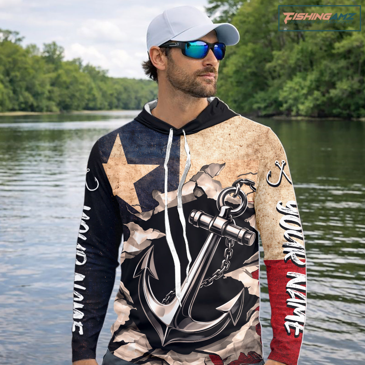 Patriotic Anchor Fishing Shirts Long Sleeve Hooded – Texas Flag Vintage Anchor Fisherman Shirt NHT610