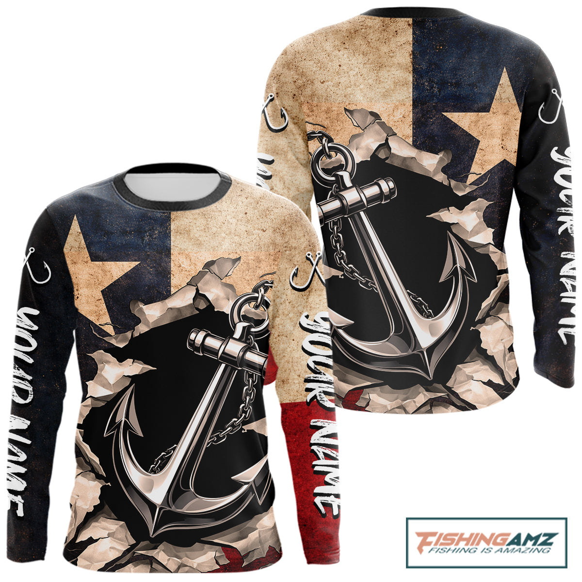 Patriotic Anchor Fishing Shirts Long Sleeve – Texas Flag Vintage Anchor Fisherman Shirt NHT610