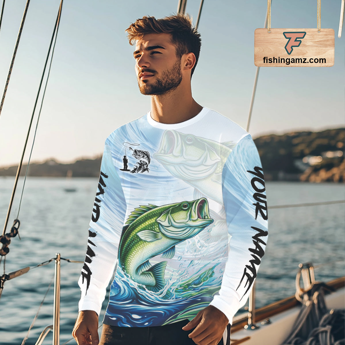 Bass Fishing Shirts Long Sleeve Customized Name Shirts, Largemouth Bass Fishing Jerseys NHT384