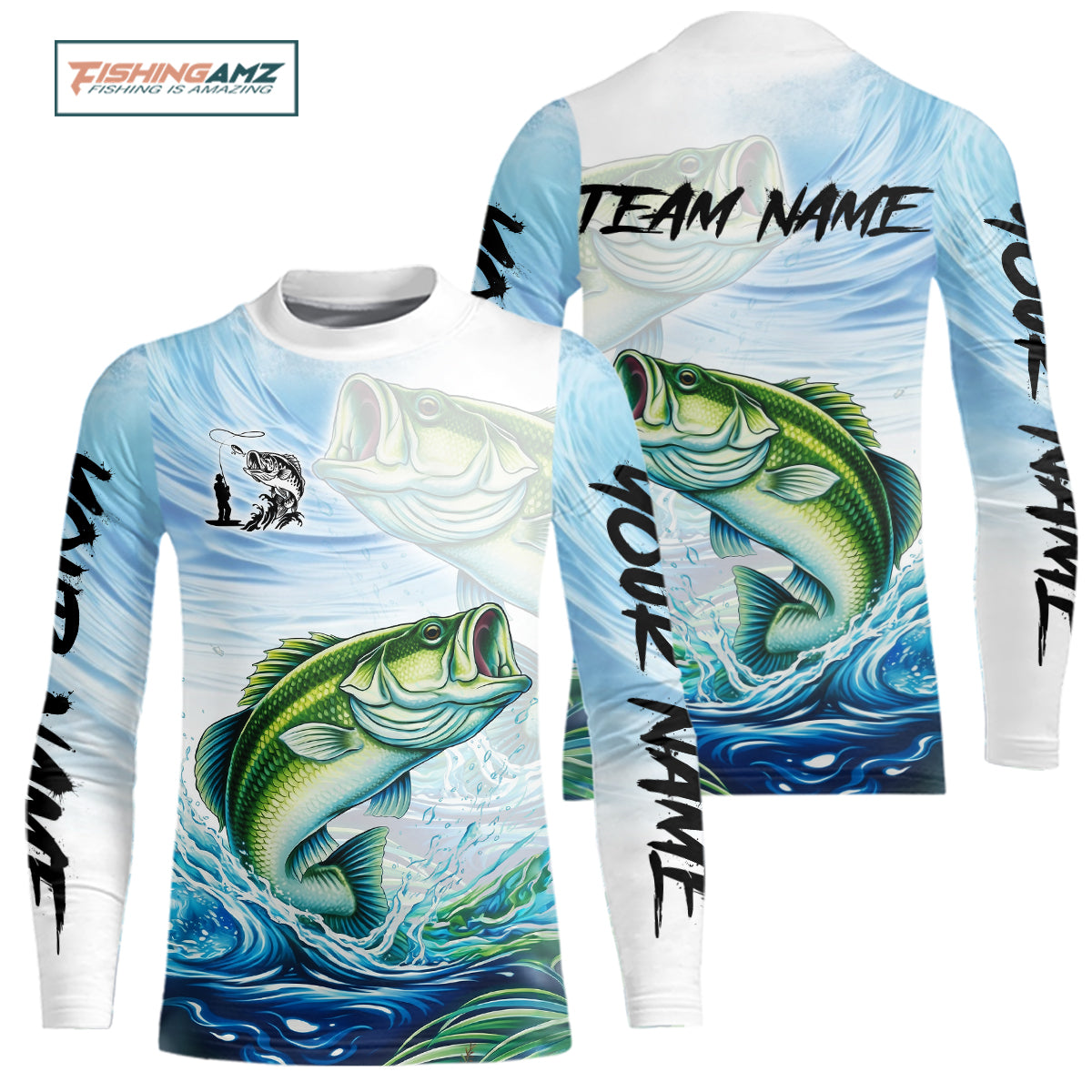 Youth Bass Fishing Shirts Long Sleeve Customized Name Shirts, Largemouth Bass Fishing Jerseys NHT384