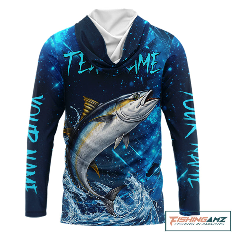 Personalized Tuna Saltwater Blue Long Sleeve Performance Fishing Shirts, Fishing Shirt Gift NHT430