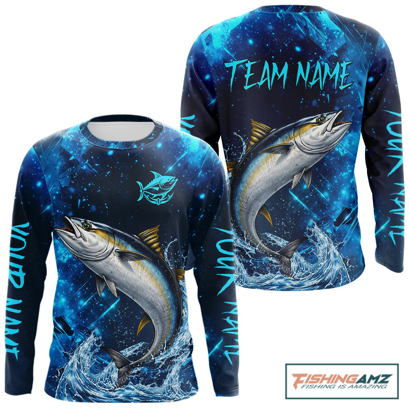 Personalized Tuna Saltwater Blue Long Sleeve Performance Fishing Shirts, Fishing Shirt Gift NHT430
