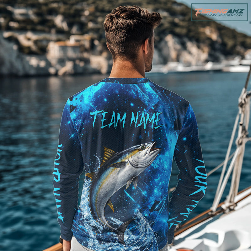 Personalized Tuna Saltwater Blue Long Sleeve Performance Fishing Shirts, Fishing Shirt Gift NHT430