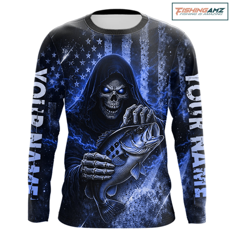 Custom Team Name Grim Reaper Bass Fishing With American Flag - Patriotic Bass Fishing Jersey|Yellow NHT630