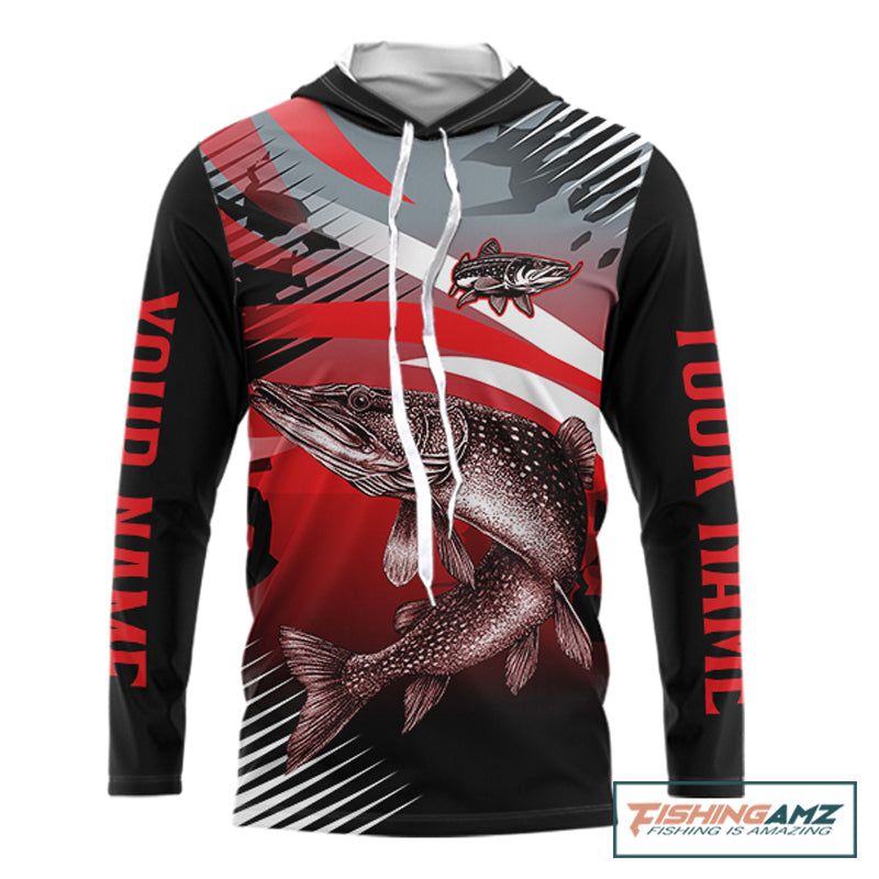 Custom Pike Hooded Long Sleeve Performance Fishing Shirts, Pike Fishing Shirt For Men NHT443