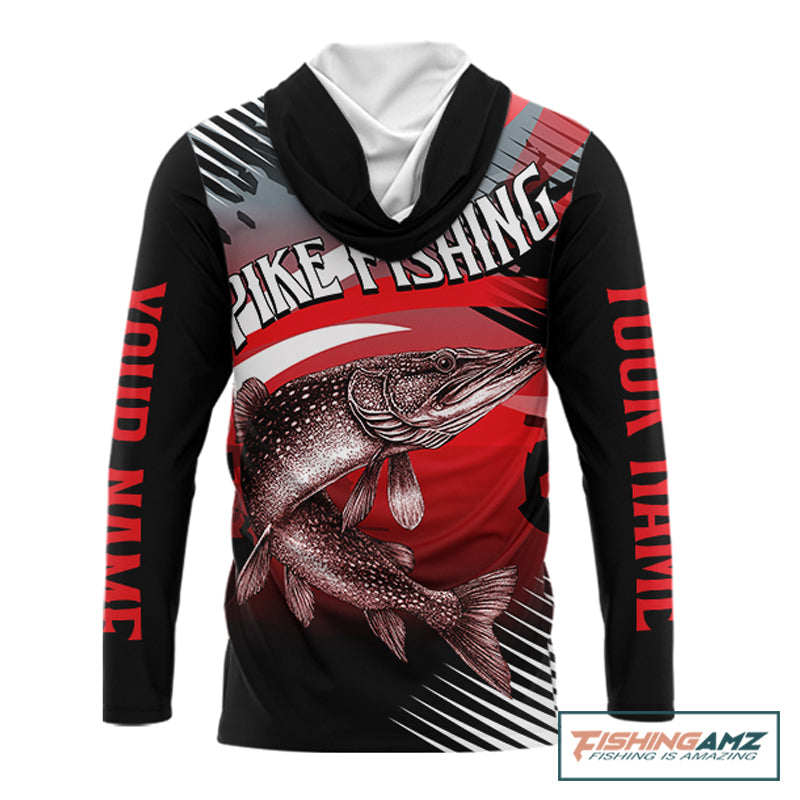 Custom Pike Hooded Long Sleeve Performance Fishing Shirts, Pike Fishing Shirt For Men NHT443
