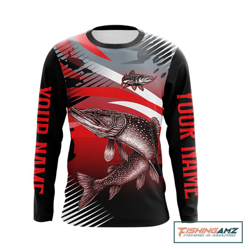Custom Pike Long Sleeve Performance Fishing Shirts, Pike Fishing Shirt For Men NHT443