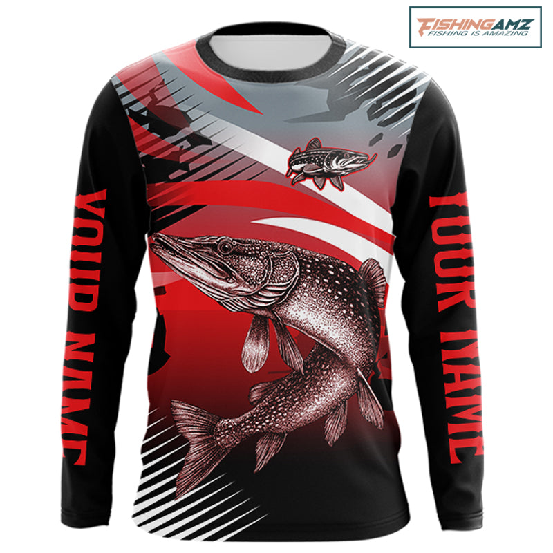 Custom Pike Long Sleeve Performance Fishing Shirts, Pike Fishing Shirt For Men NHT443