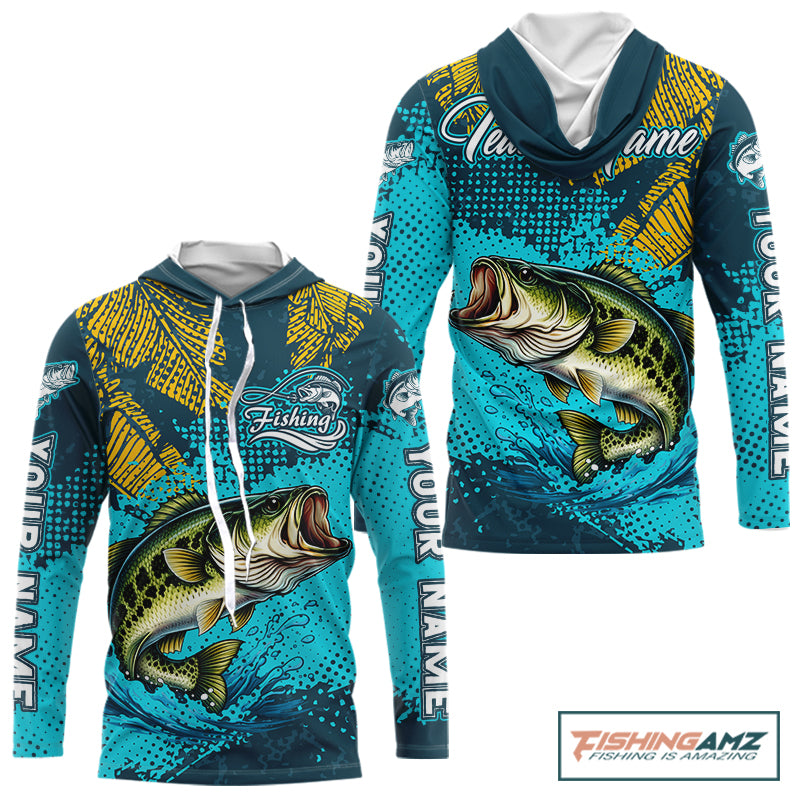 Custom Largemouth Bass Fishing Long Sleeve Hooded Tournament Shirts, Bass Fishing Shirts For Men NHT508