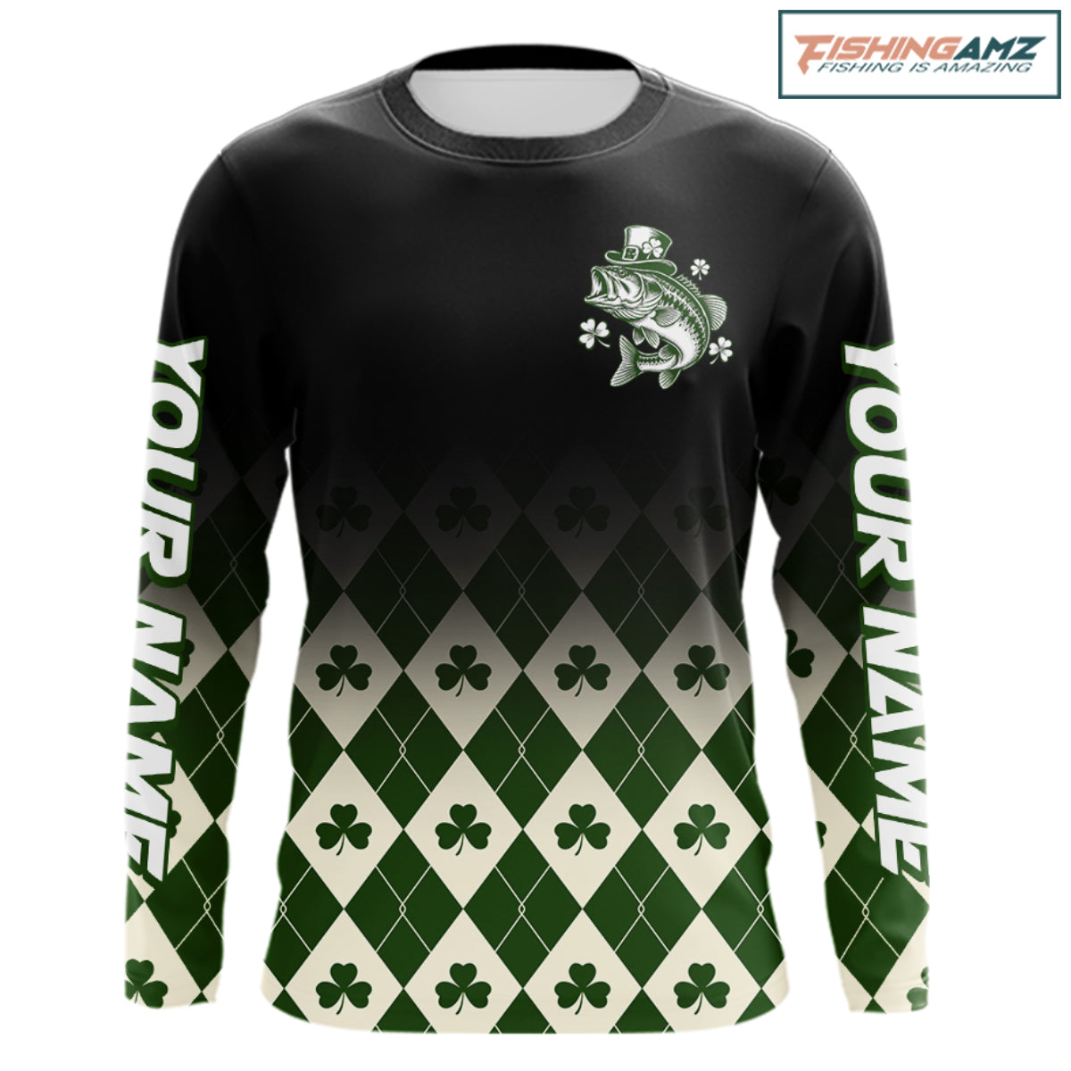 St. Patrick’S Day Bass Fishing Shirt, Shamrock Argyle Long Sleeve Shirt For Anglers NHT1484