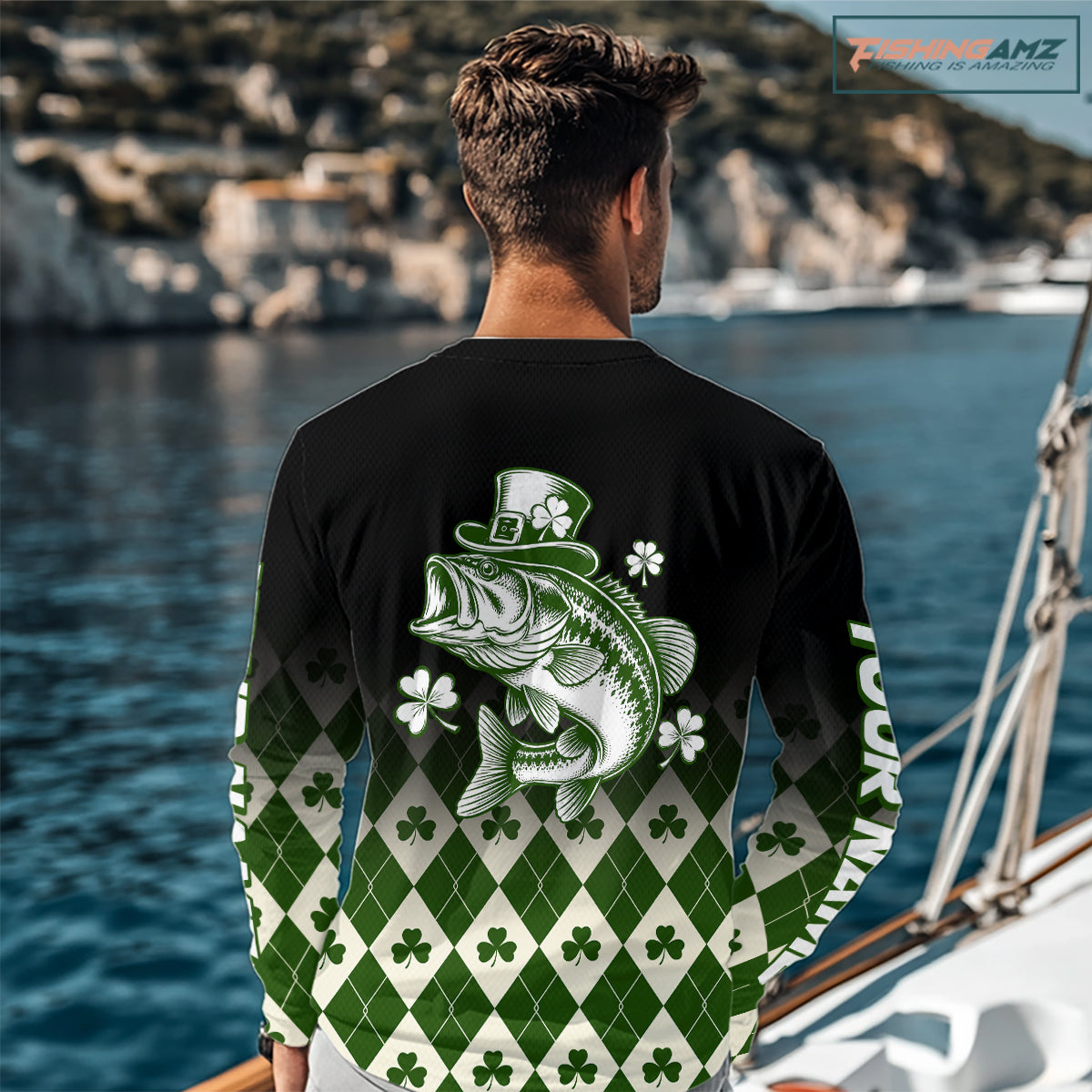 St. Patrick’S Day Bass Fishing Shirt, Shamrock Argyle Long Sleeve Shirt For Anglers NHT1484