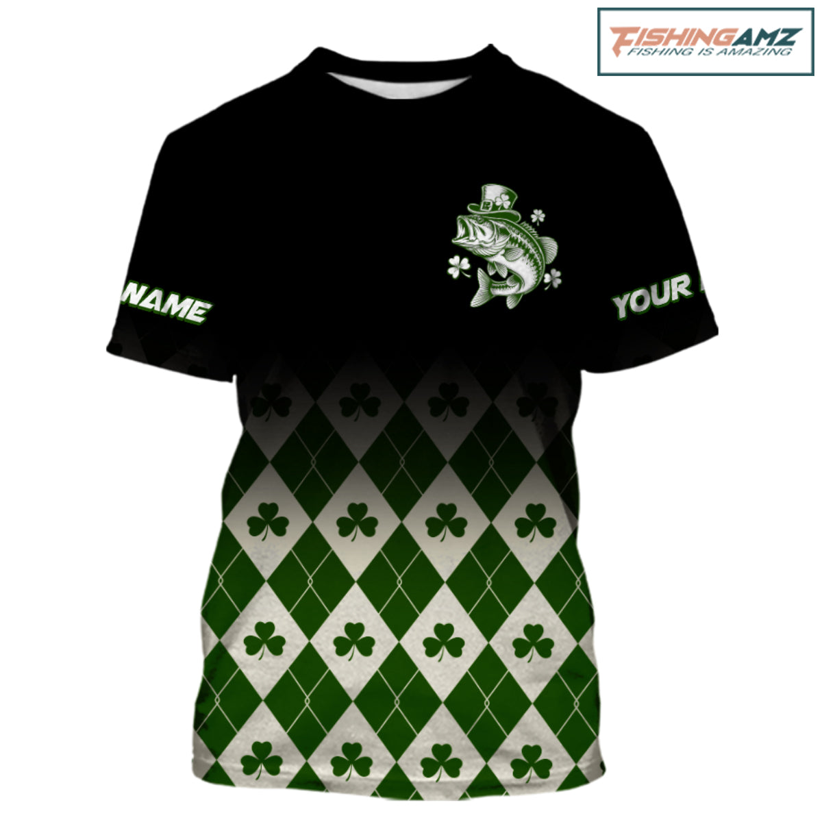 St. Patrick’S Day Bass Fishing Shirt, Shamrock Argyle Short Sleeve Shirt For Anglers NHT1484
