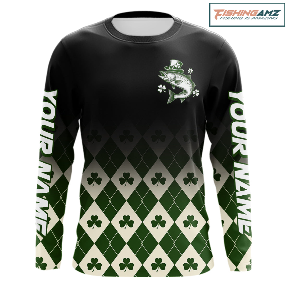 St. Patrick’S Day Chinook Salmon Fishing Shirt, Shamrock Argyle Long Sleeve Shirt For Anglers NHT1485