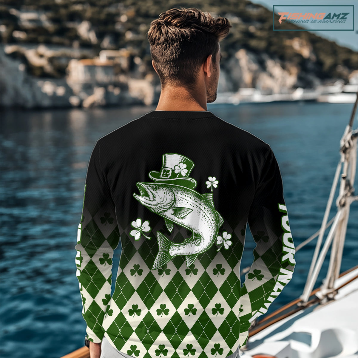 St. Patrick’S Day Chinook Salmon Fishing Shirt, Shamrock Argyle Long Sleeve Shirt For Anglers NHT1485