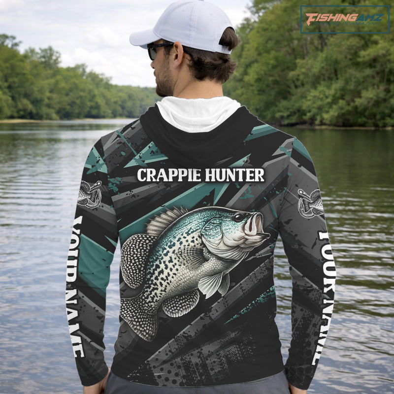 Crappie Custom Hooded Long Sleeve Performance Fishing Shirts, Crappie Hunter Fishing Shirt NHT525