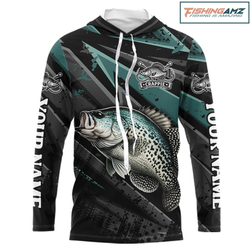 Crappie Custom Hooded Long Sleeve Performance Fishing Shirts, Crappie Hunter Fishing Shirt NHT525