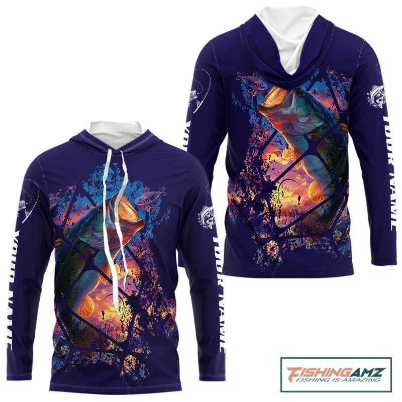 Largemouth Bass Artistic Long Sleeves Hooded Fishing Shirt Personalized Name NHT399