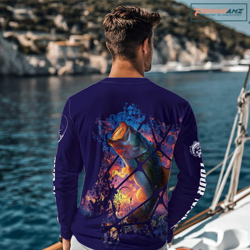 Largemouth Bass Artistic Long Sleeve Fishing Shirts Personalized Name NHT399