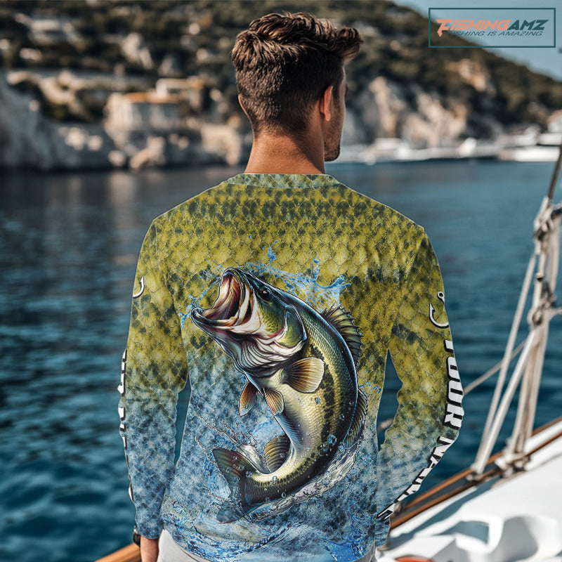 Largemouth Bass Fishing Shirts Long Sleeve, Beautiful Bass Fishing Shirts For Men NHT403