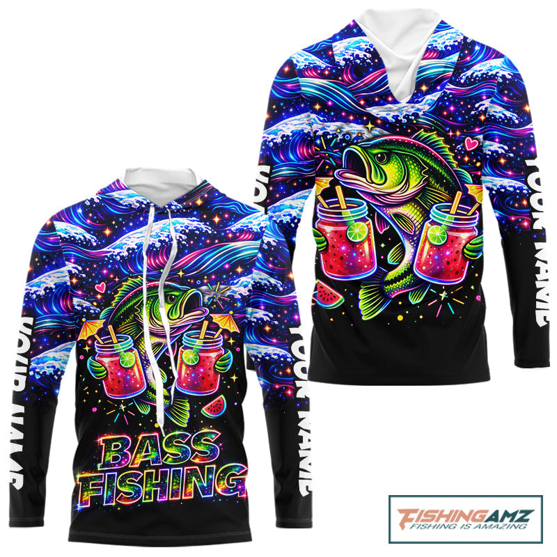 Bass Fishing Shirts Long Sleeve - Neon Bass Shirt, Funny Fishing Gift For Fishermen NHT535
