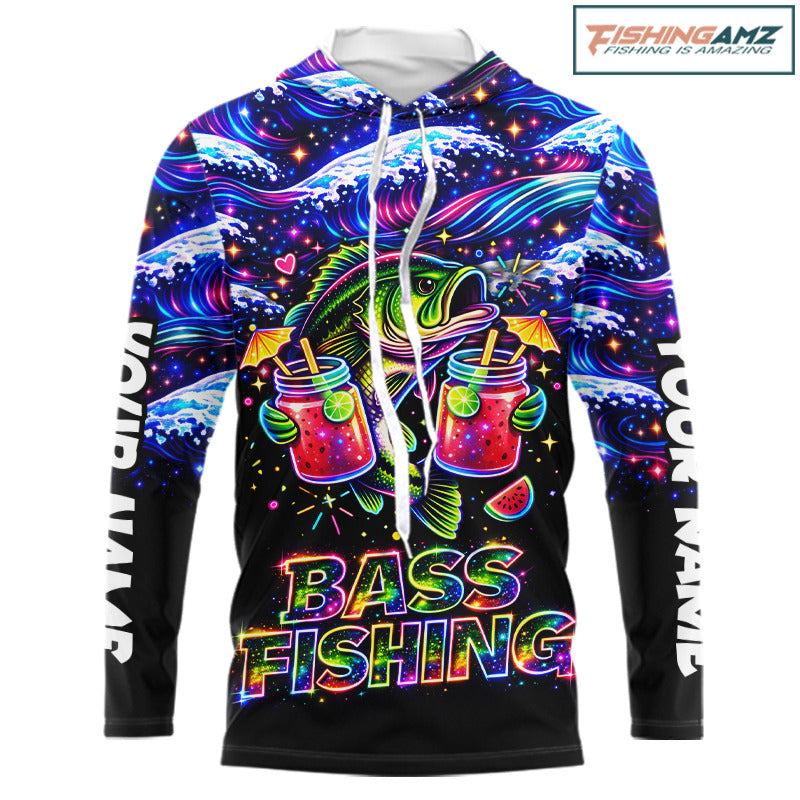 Bass Fishing Shirts Long Sleeve - Neon Bass Shirt, Funny Fishing Gift For Fishermen NHT535