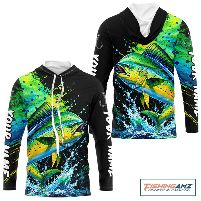 Mahi Mahi Fishing Jersey, Dolphin Fish Long Sleeve Hooded Shirt, Sport Fishing Shirt For Men NHT1535
