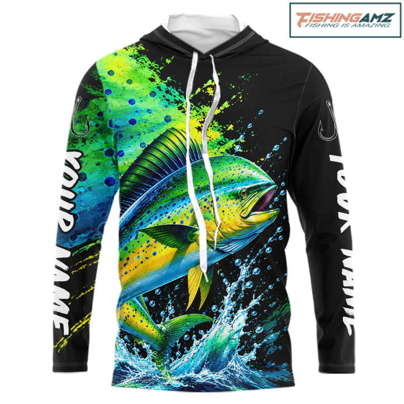 Mahi Mahi Fishing Jersey, Dolphin Fish Long Sleeve Hooded Shirt, Sport Fishing Shirt For Men NHT1535