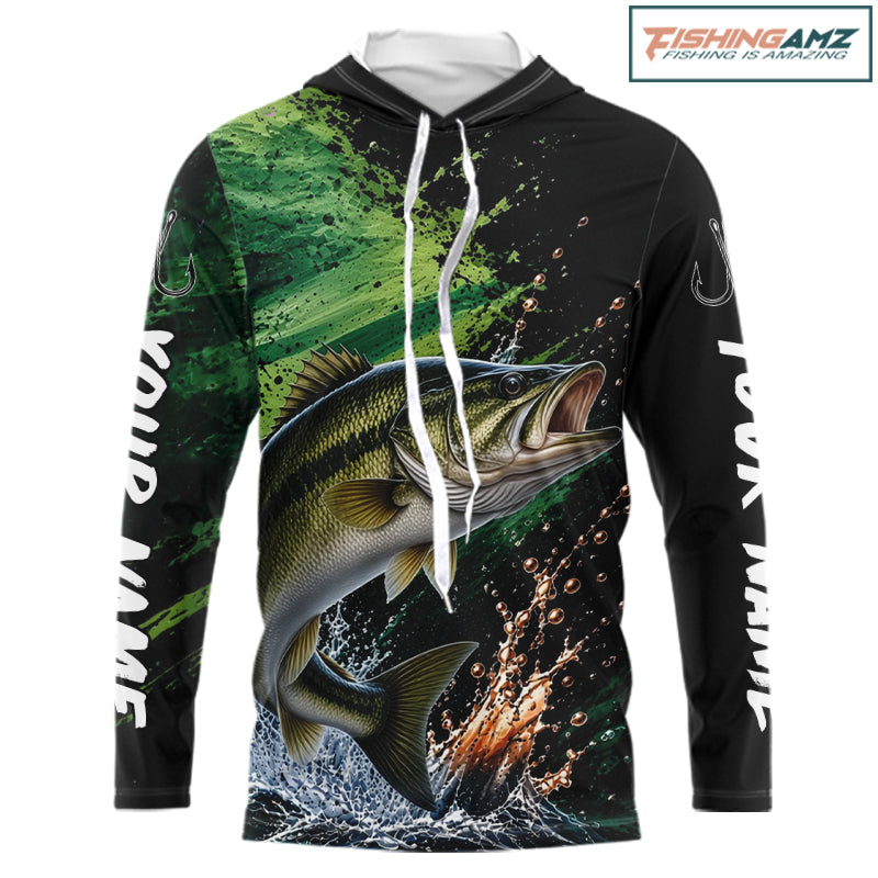 Largemouth Bass Fishing Jersey, Bass Fish Long Sleeve Hooded Shirt, Sport Fishing Shirt For Men NHT1538