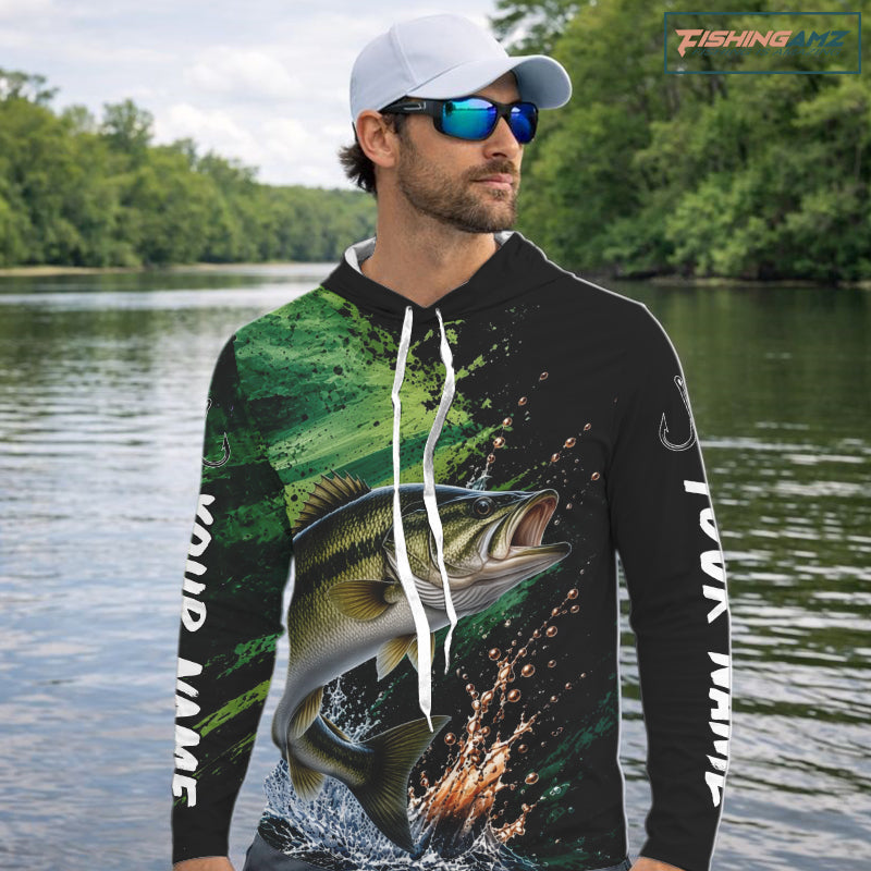 Largemouth Bass Fishing Jersey, Bass Fish Long Sleeve Hooded Shirt, Sport Fishing Shirt For Men NHT1538
