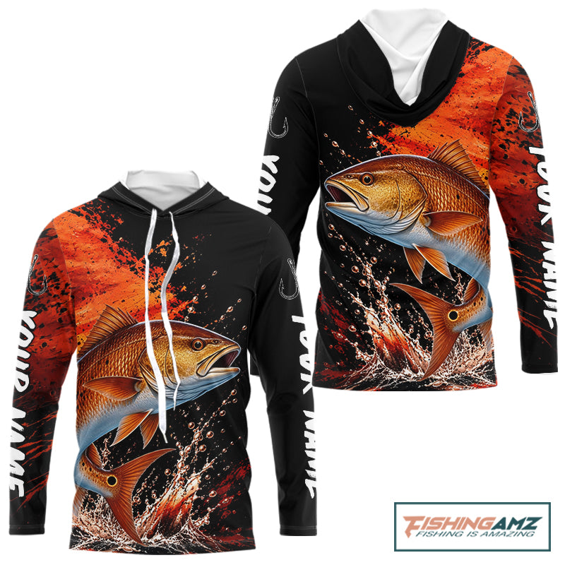 Redfish Fishing Jersey, Red Drum Fish Long Sleeve Hooded Shirt, Sport Fishing Shirt For Men NHT1536