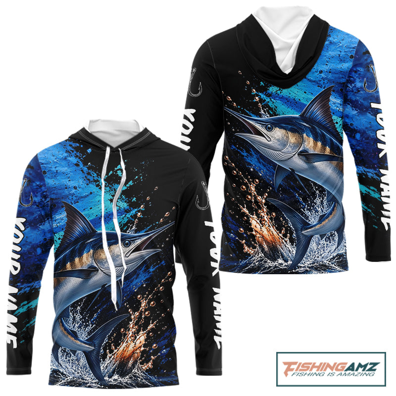 Marlin Fishing Jersey, Marlin Fish Long Sleeve Hooded Shirt, Sport Fishing Shirt For Men NHT1537