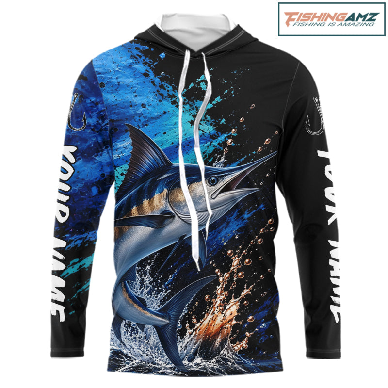 Marlin Fishing Jersey, Marlin Fish Long Sleeve Hooded Shirt, Sport Fishing Shirt For Men NHT1537