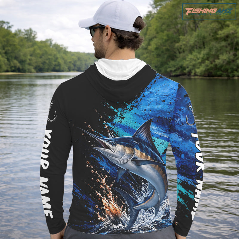 Marlin Fishing Jersey, Marlin Fish Long Sleeve Hooded Shirt, Sport Fishing Shirt For Men NHT1537
