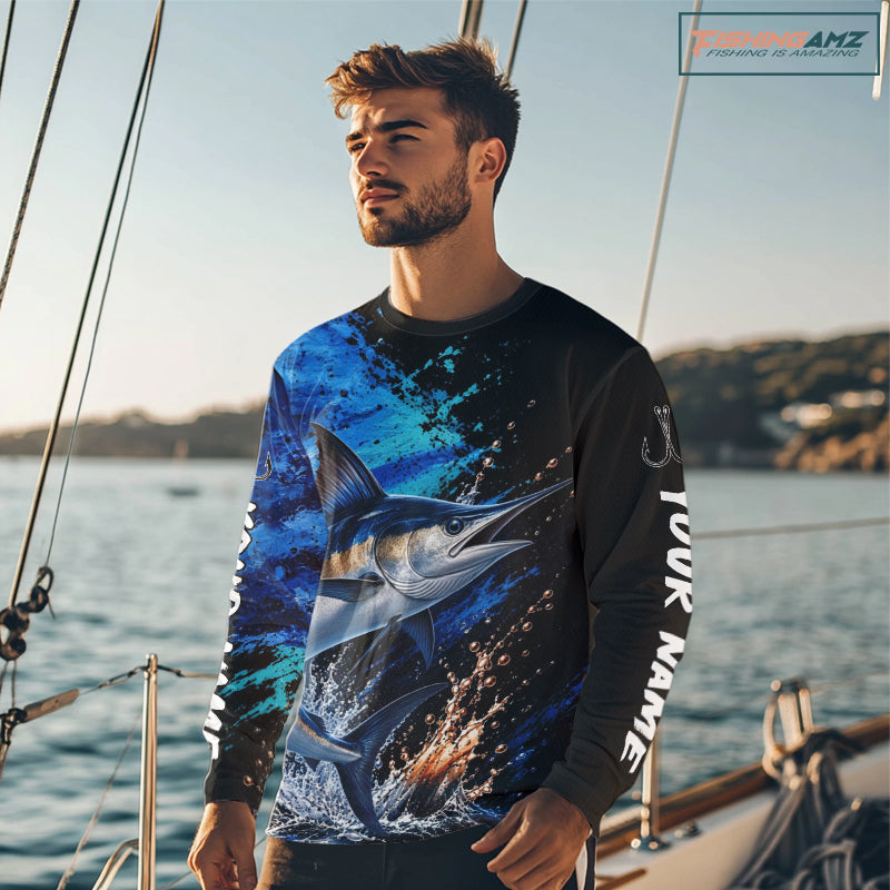 Marlin Fishing Jersey, Marlin Fish Long Sleeve Shirt, Sport Fishing Shirt For Men NHT1537