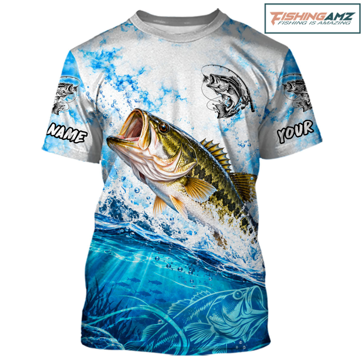 Blue Ocean Water Bass Fishing Shirt Short Sleeve Custom Outdoor Sports Performance Jersey NHT1730