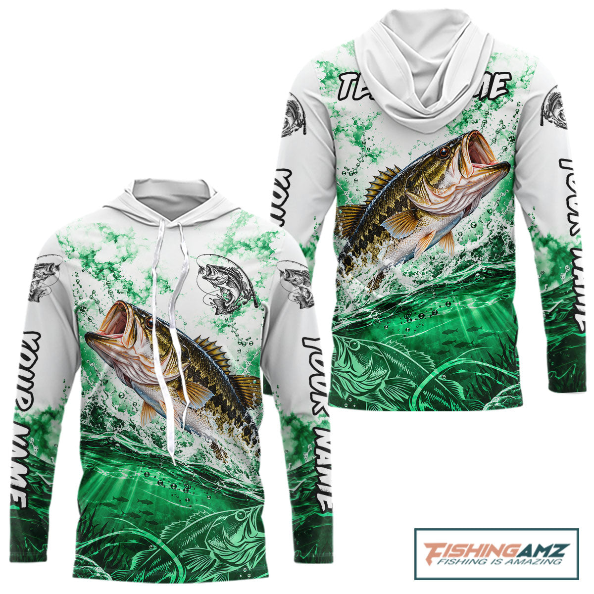 Green Ocean Water Bass Hooded Fishing Shirt Custom Outdoor Sports Performance Jersey NHT1731