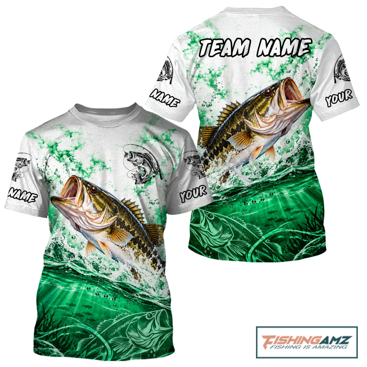 Green Ocean Water Bass Fishing Shirt Short Sleeve Custom Outdoor Sports Performance Jersey NHT1731
