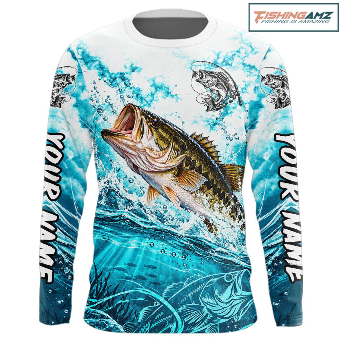Turquoise Ocean Water Bass Fishing Shirt Custom Outdoor Sports Performance Jersey NHT1732
