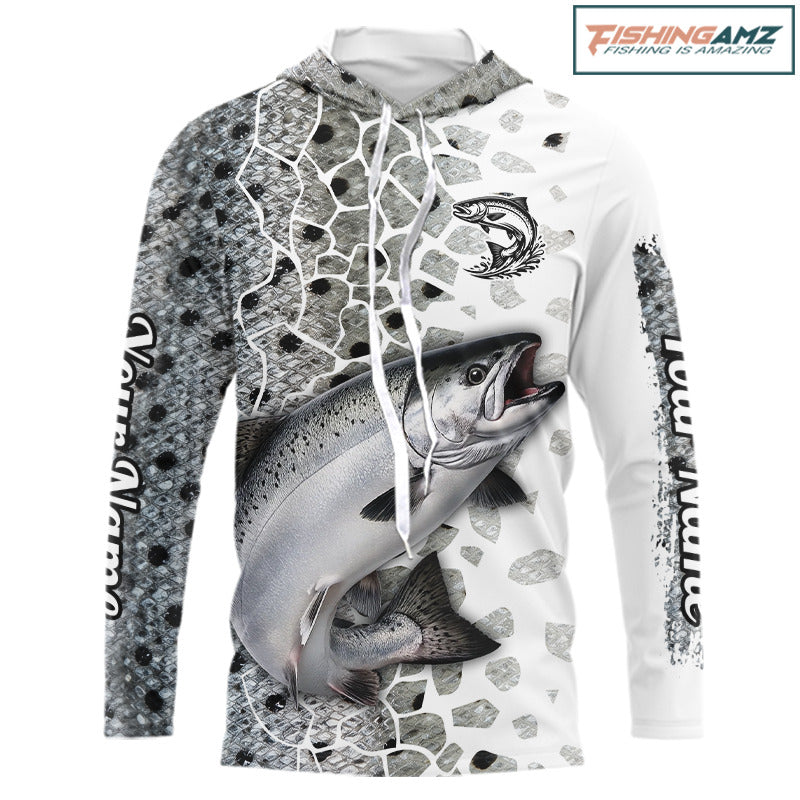 Chinook Salmon (King Salmon) Fishing Camo Performance Fishing Shirts Long Sleeve Hooded For Fisher NHT570